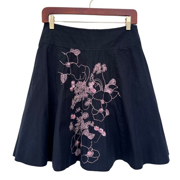Forever 21 Dresses & Skirts - Y2K Black Floral Embroidered Skirt Pink Sequins A-Line Cotton Teacher Workwear